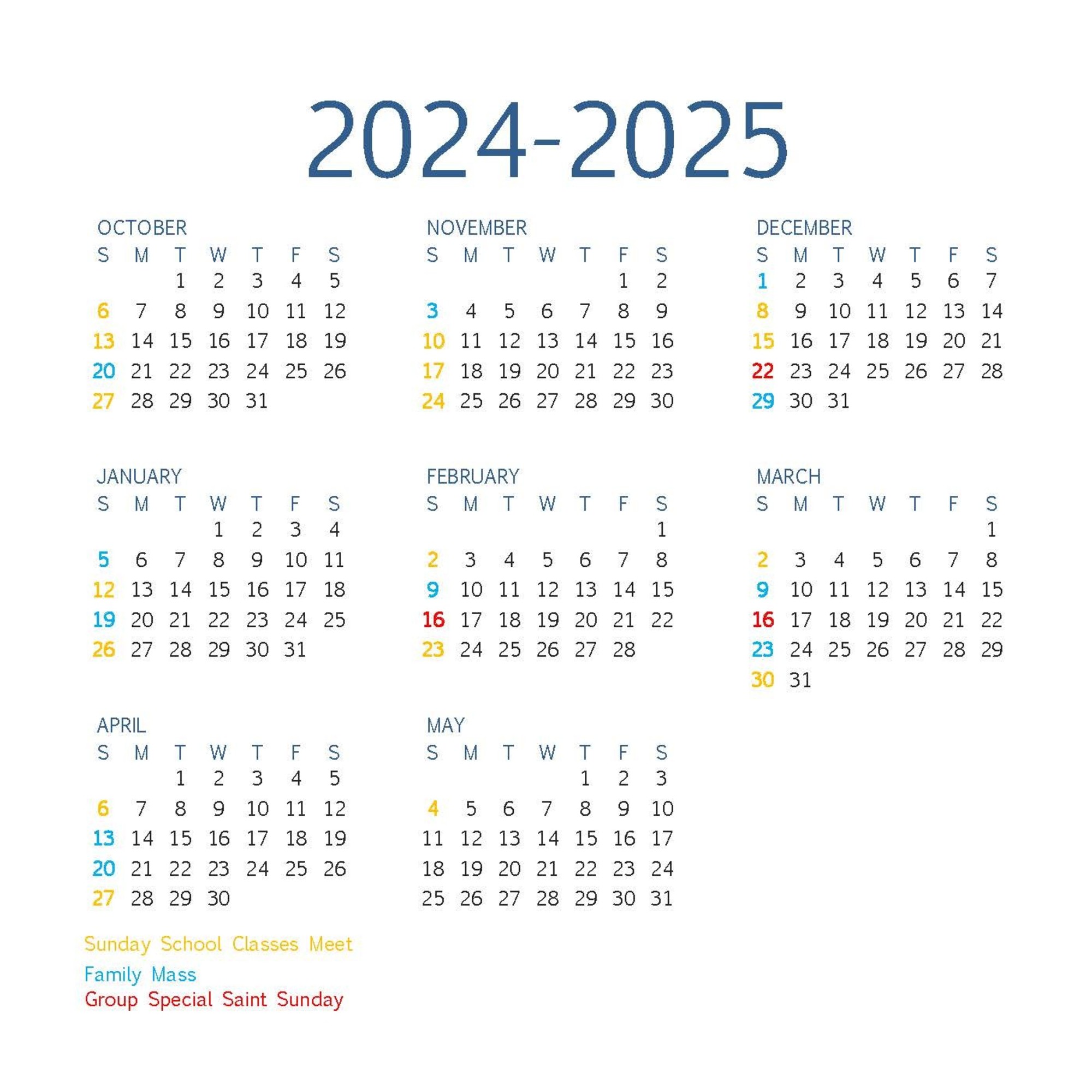 2024 2025 Sunday School Calendar